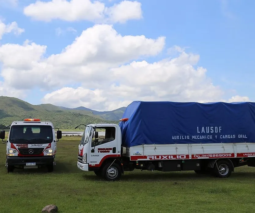 Camiones de carga y auxilio de Lausof en el valle
